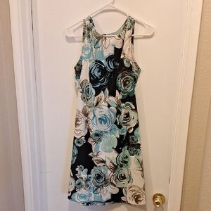 Connected Apparel Blue and White Midi Dress